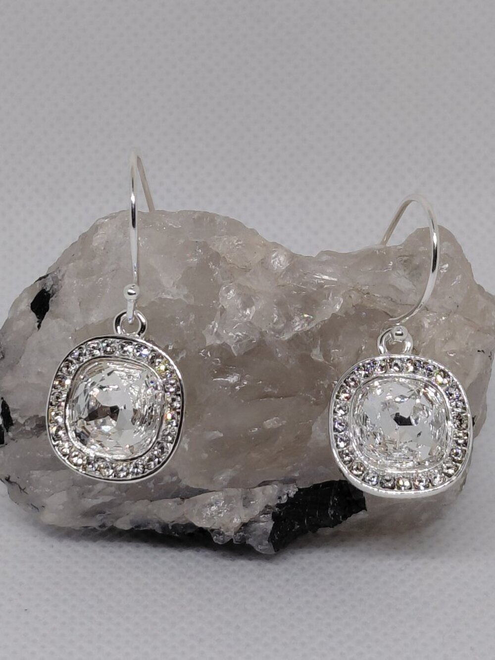 Artisan Handcrafted Swarovski Crystal Cushion-Cut Halo Earrings